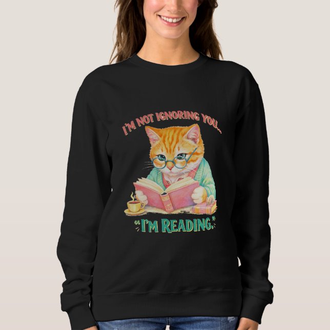 Funny Reading Cat Retro Book Lover Gift Sweatshirt (Vorderseite)