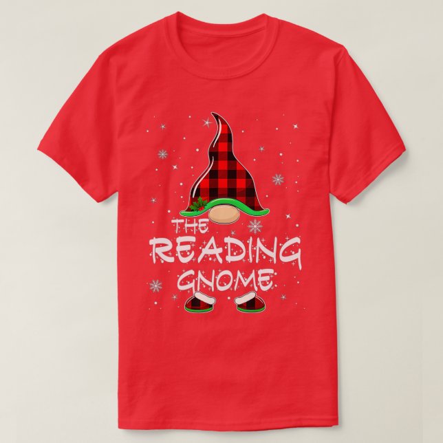 Funny Reading Gnome Red Buffalo Kariert Christma T-Shirt (Design vorne)