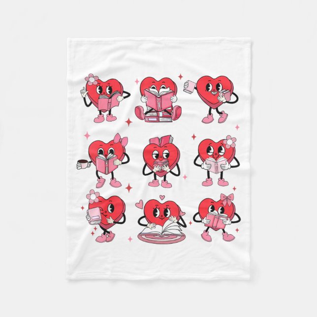 Funny Reading Heart Book Valentines Day Teacher Wo Fleecedecke (Vorderseite)