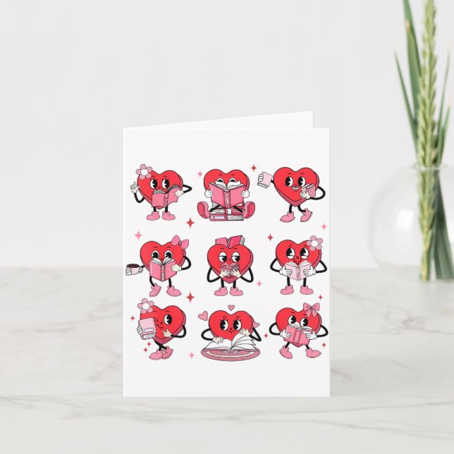 Funny Reading Heart Book Valentines Day Teacher Wo Karte (Vorderseite)