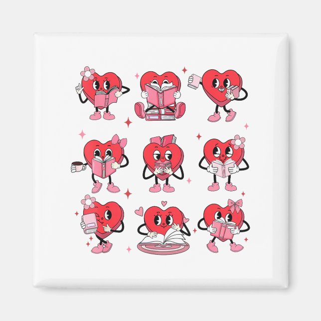 Funny Reading Heart Book Valentines Day Teacher Wo Magnet (Vorne)