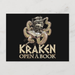 Funny Reading Novel Gift Print Kraken Offen ein Bu Postkarte
