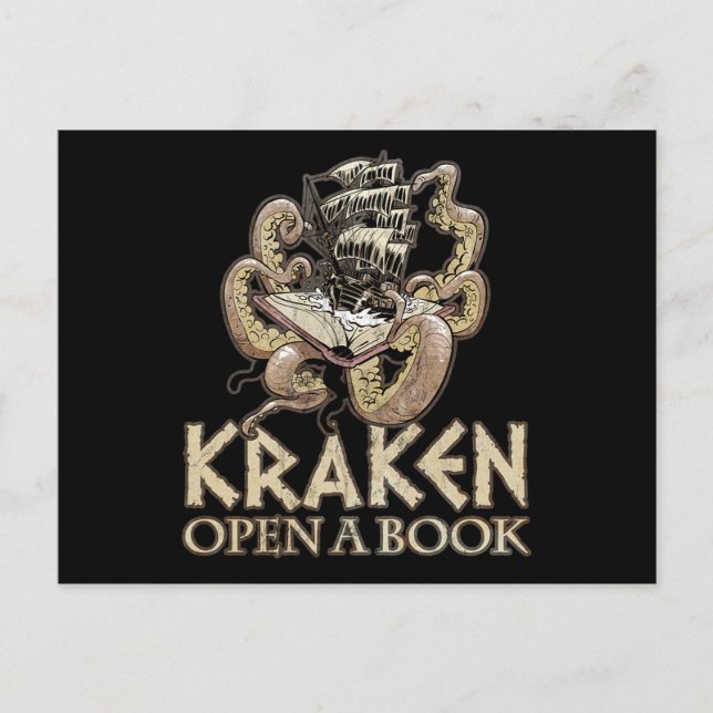 Funny Reading Novel Gift Print Kraken Offen ein Bu Postkarte (Vorderseite)
