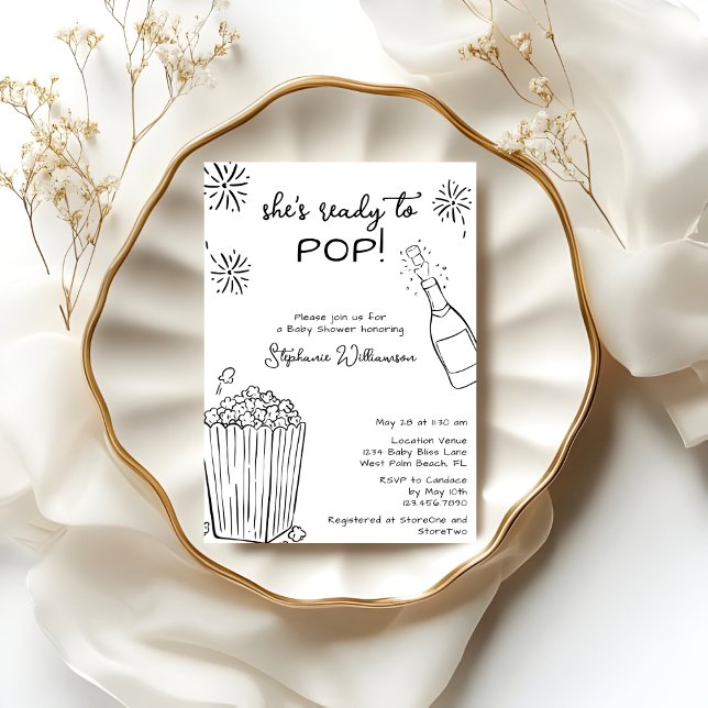 Funny Ready To Pop Popcorn Champagne Baby Shower Einladung (Von Creator hochgeladen)