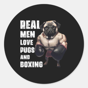 Funny Real Men Liebe Mops und Boxing Fitness Gym W Runder Aufkleber