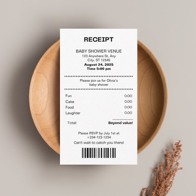 Funny, Receipt theme baby shower invitation Begleitkarte (Von Creator hochgeladen)