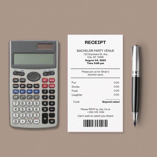 Funny, Receipt theme bachelor party invitation Begleitkarte (Von Creator hochgeladen)