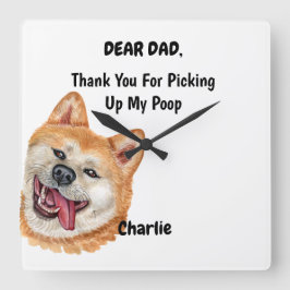 Funny Red Akita Inu Dog Vater Watercolor Cappella  Quadratische Wanduhr