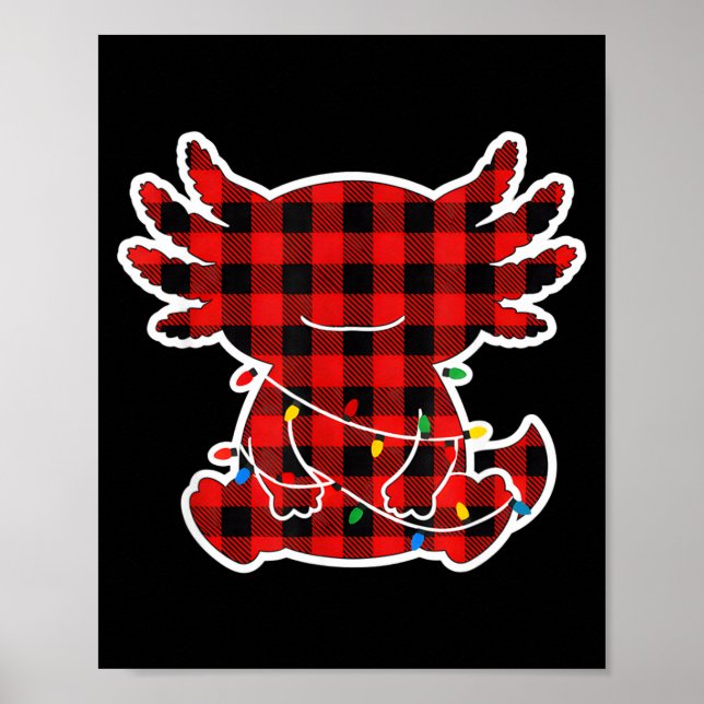 Funny Red And Black Buffalo Plaid Axolotl Christma Poster (Vorne)