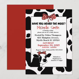 Funny Red and Cow Print Baby Shower Einladungen