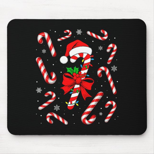 Funny Red And White Candy Cane Xmas Lights Santa C Mousepad (Vorne)