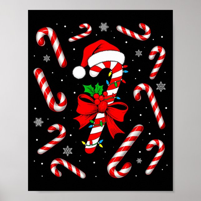 Funny Red And White Candy Cane Xmas Lights Santa C Poster (Vorne)