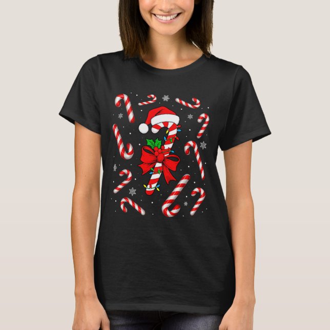 Funny Red And White Candy Cane Xmas Lights Santa C T-Shirt (Vorderseite)