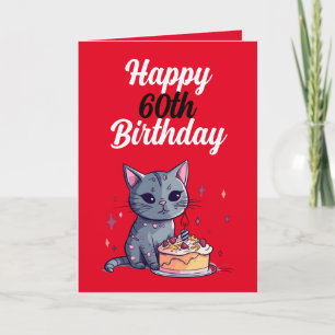 Funny Red and White Cat Husband 60. Geburtstag Karte