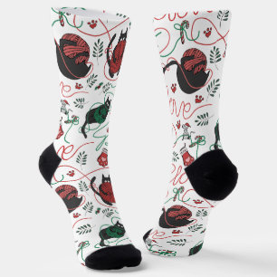 Funny Red and White Peace & Liebe Kitten Weihnacht Socken