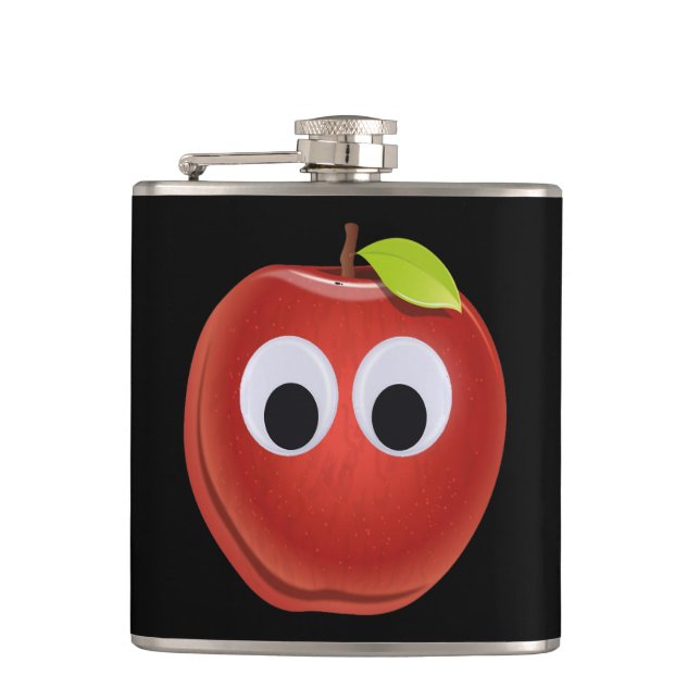 Funny Red Apple mit Googly Eyes Flachmann (Vorderseite)