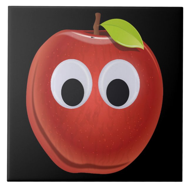 Funny Red Apple mit Googly Eyes Fliese (Vorderseite)