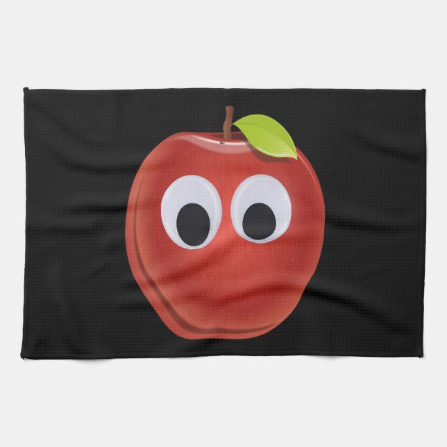 Funny Red Apple mit Googly Eyes Geschirrtuch (Horizontal)