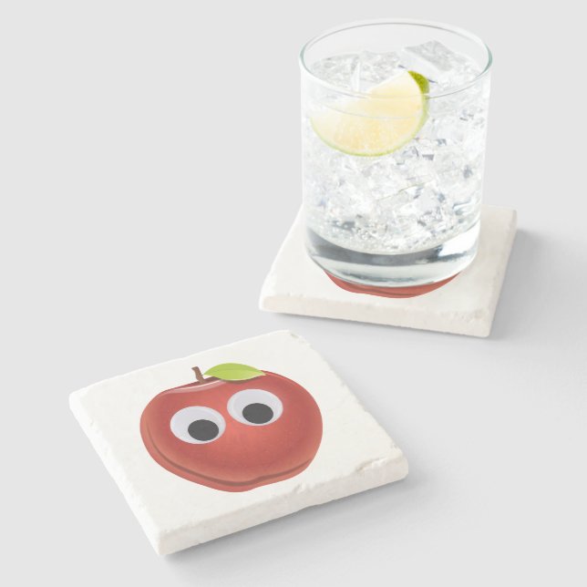Funny Red Apple mit Googly Eyes Steinuntersetzer (Seitenansicht)