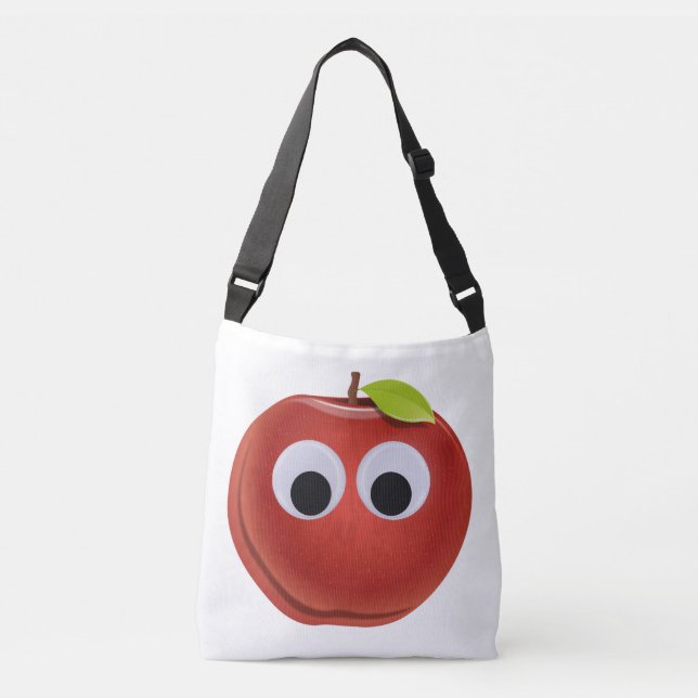 Funny Red Apple mit Googly Eyes Tragetaschen Mit Langen Trägern (Vorderseite)