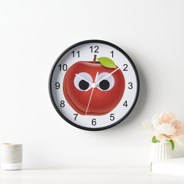Funny Red Apple mit Googly Eyes Uhr (Zuhause)