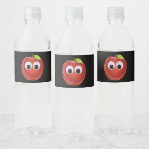 Funny Red Apple mit Googly Eyes Wasserflaschenetikett