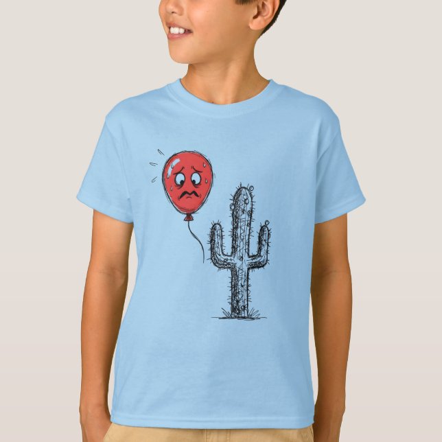 Funny Red Balloon Floating Near Prickly Cactus T-Shirt (Vorderseite)