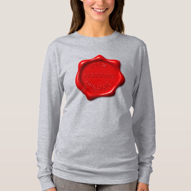 Funny Red Black Certified Bio Wax Siegel T-Shirt (Vorderseite)