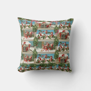 FUNNY RED CHRISTMAS ELVES, HOLLYBERRIES, MISTLETOS KISSEN