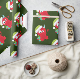 Funny Red Christmas Monster Kids Holiday Geschenkpapier