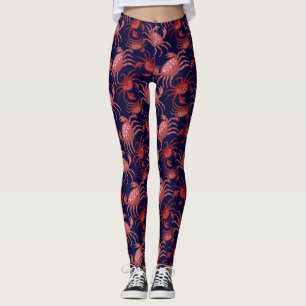 Funny Red Crab, Crawfish Nautic Ocean  Leggings