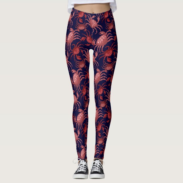 Funny Red Crab, Crawfish Nautic Ocean  Leggings (Vorderseite)
