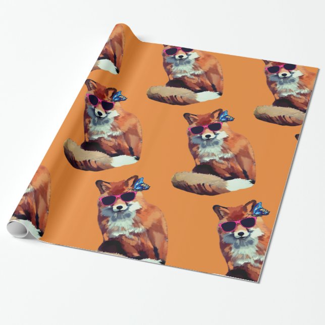 Funny Red Fox Art Wrapping Paper Geschenkpapier (Ungerollt)