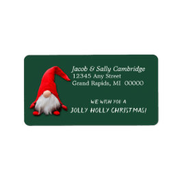 Funny Red Gnome Jolly Holly Weihly Adressaufkleber
