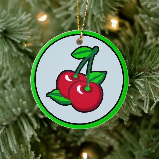 Funny Red Green Black Cherries Frucht Pop Kunst, K Keramik Ornament (Baum)