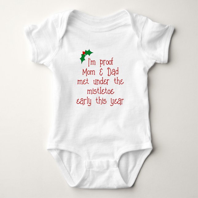 Funny Red & Green Holiday Mistletoe Baby Bodysuit Baby Strampler (Vorderseite)