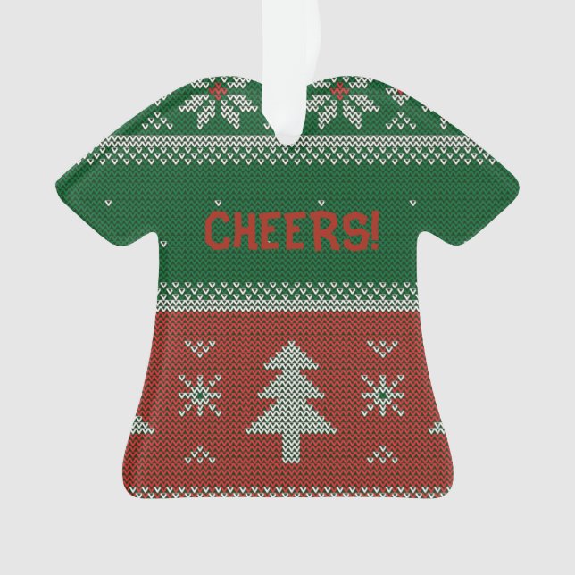 Funny Red & Green Ugly Sweater Cheers Ornament (Vorderseite)