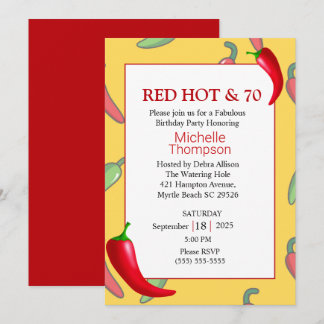 Funny Red Hot Pepper 70. Geburtstag Einladung