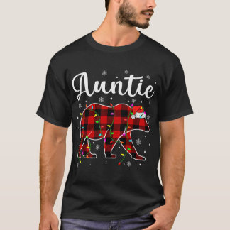Funny Red Kariert Christmas Lights Auntie Bären Xm T-Shirt