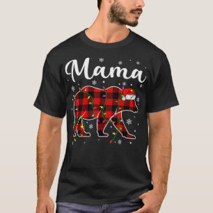 Funny Red Kariert Christmas Lights Mama Bären Xmas T-Shirt