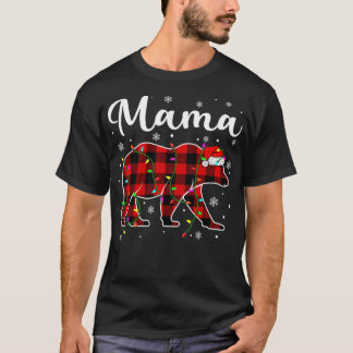 Funny Red Kariert Christmas Lights Mama Bären Xmas T-Shirt