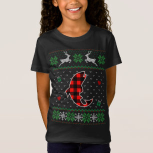 Funny Red Kariert Ugly Sweater Weihnachtsfisch Tie T-Shirt