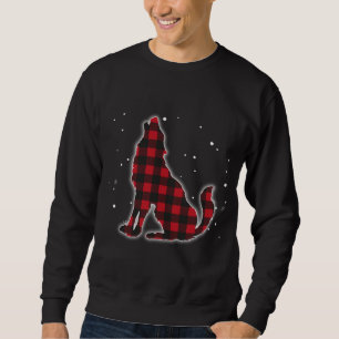 Funny Red Kariert Wolf Howling Matching Buffalo Fa Sweatshirt