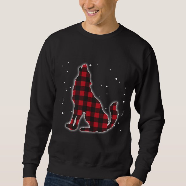 Funny Red Kariert Wolf Howling Matching Buffalo Fa Sweatshirt (Vorderseite)