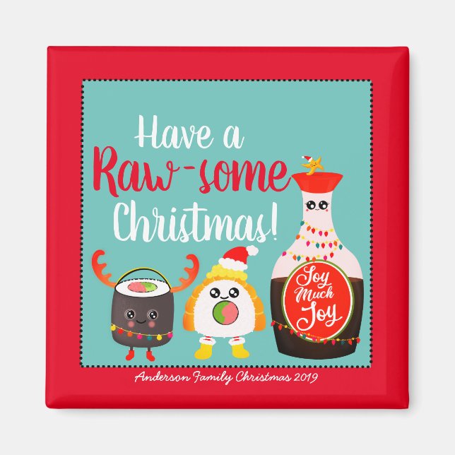 Funny Red Kawaii Sushi haben ein raues Weihnachtsf Magnet (Vorne)