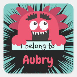 Funny Red Monster School Buddy Personalisiert Quadratischer Aufkleber
