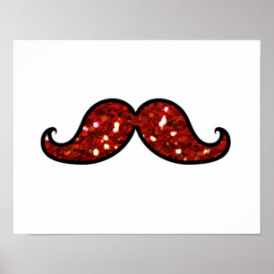FUNNY RED MUSTACHE DRUCKTER GLITZER POSTER