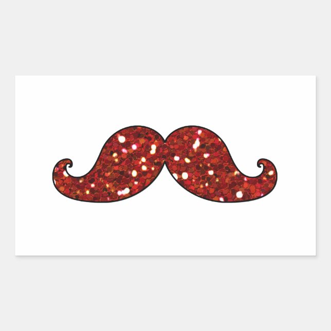 FUNNY RED MUSTACHE DRUCKTER GLITZER RECHTECKIGER AUFKLEBER (Vorderseite)