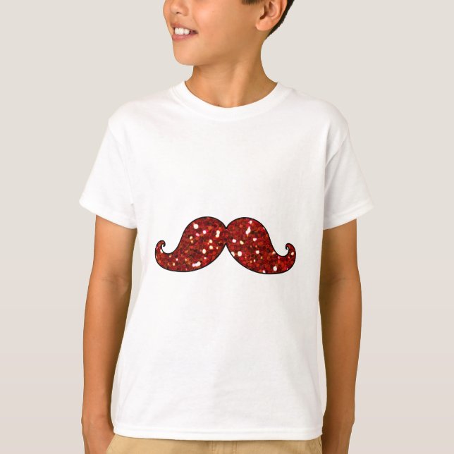 FUNNY RED MUSTACHE DRUCKTER GLITZER T-Shirt (Vorderseite)