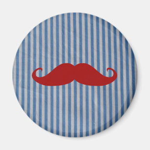 Funny Red Mustache und Blue White Stripes Magnet
